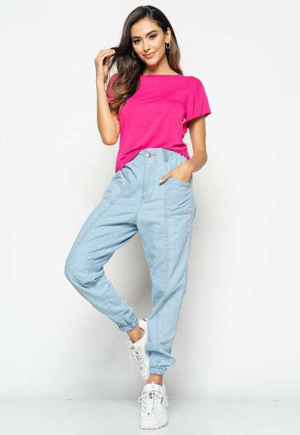 Blusa  Princesa Com Detalhe Assimétrico Malha Rosa