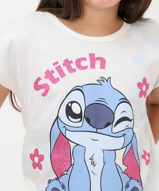 Blusa Infantil Tie Dye Stitch Disney Tam 4 a 10 Off White