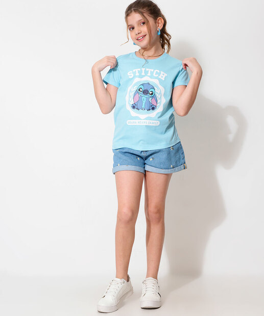 Camiseta Juvenil Estampa Stitch Disney Tam 10 a 16