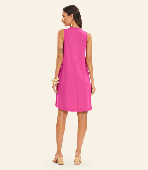 Vestido Curto Visco Maquinetada Feminino Rovitex Rosa