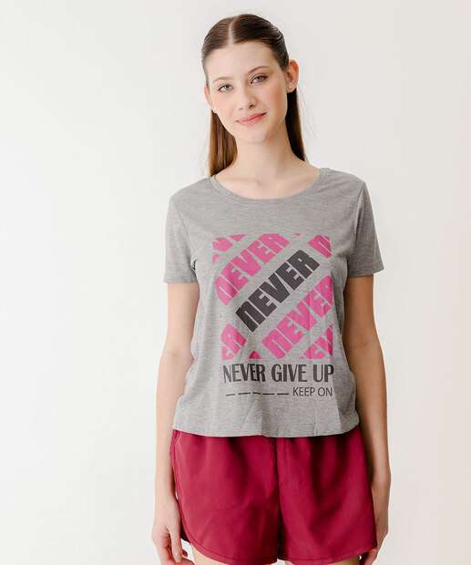 Blusa Feminina Fitness Frase Manga Curta Marisa