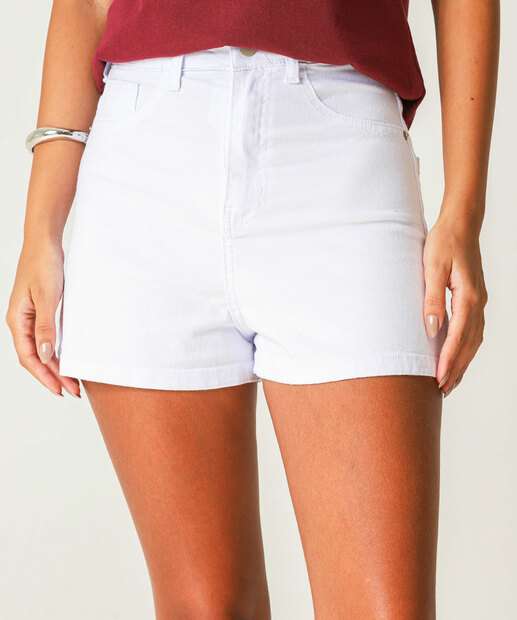 Short Feminino Sarja Cintura Alta Off White