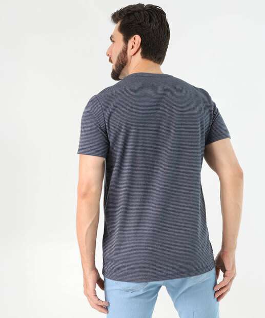 Camiseta Masculina Listrada Manga Curta Marisa Azul