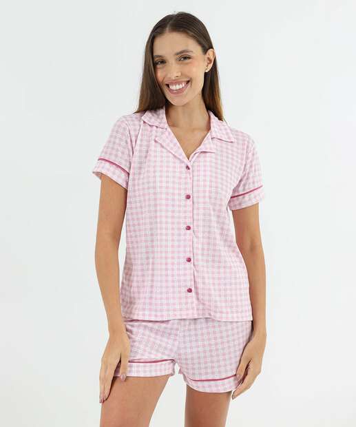Image_Pijama Americano Feminino Xadrez Marisa Rosa