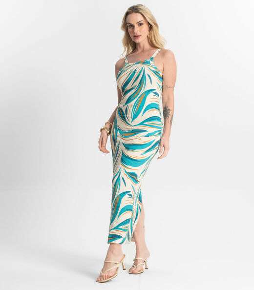 Vestido Midi Canelado Select Bege