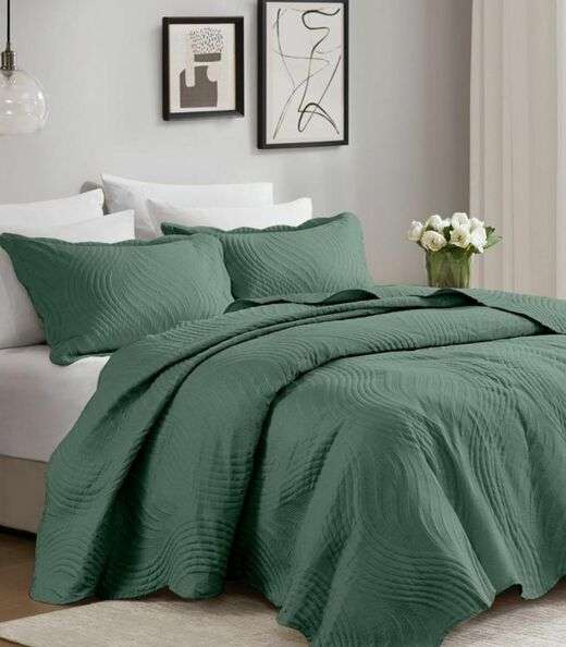 Jogo De Colcha Queen Milão 150 Fios Corttex Verde