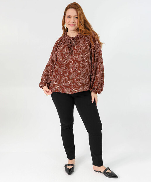 Blusa Feminina Plus Size Manga Longa Marisa Marrom 
