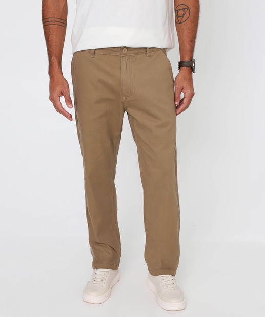 Calça Masculina Slim Sarja Chino Bolsos Marisa Bege