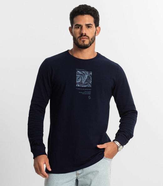 Camiseta Masculina Manga Longa Diametro Azul