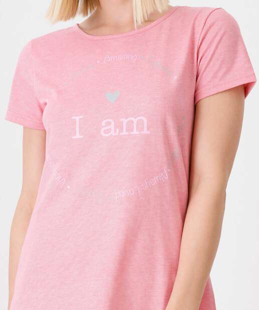 Camisola Estampa Frase Manga Curta Marisa Rosa