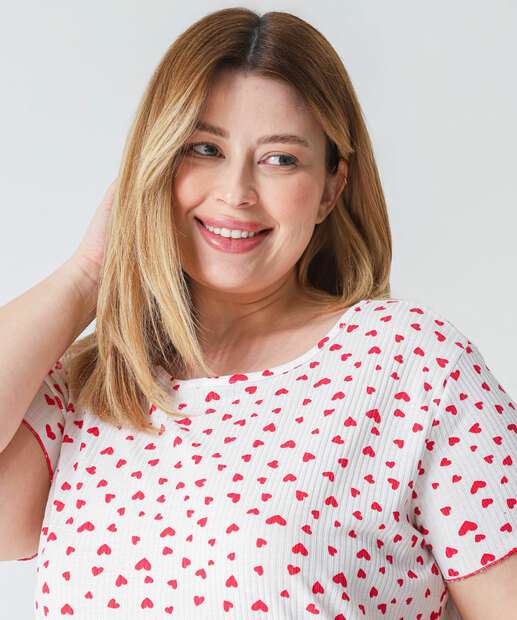 Camisola Plus Size Canelada Corações Marisa Off White