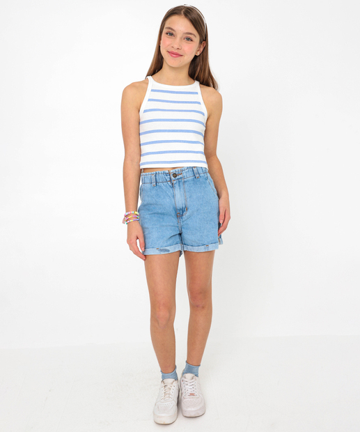 Blusa Juvenil Regata Canelada Listrada Marisa Tam 10 a 16 Off White