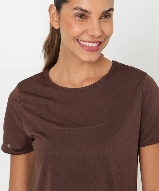 Blusa Feminina Fitness Básica Dry Fit Marisa Marrom
