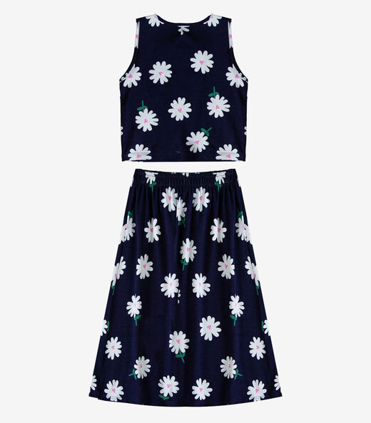 Conjunto Infantil Menina Saia e Regata Select Azul