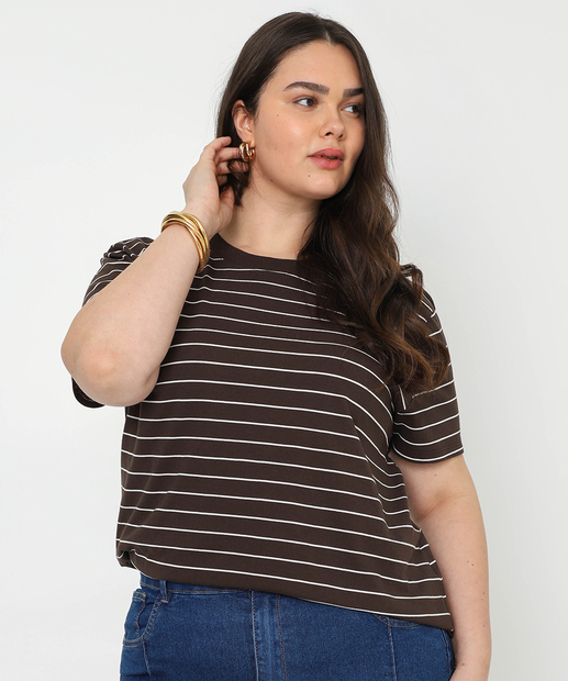Image_Blusa Plus Size Feminina Listrada Marisa Marrom