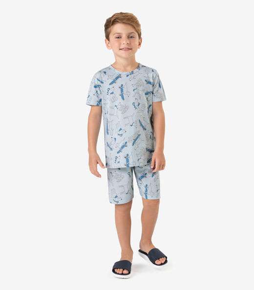 Pijama Meia Malha Rovi Kids Azul
