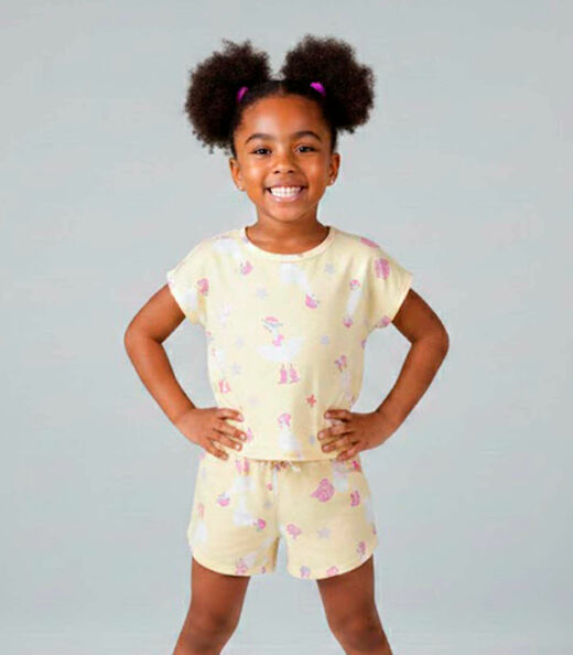 Conjunto Infantil Feminino Short E Blusa Select Amarelo