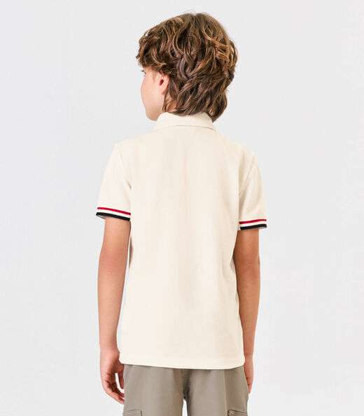 Polo Infantil Manga Curta Piquet Trick Nick Bege