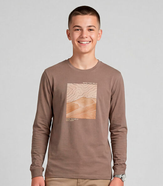 Camiseta Juvenil Manga Longa Com Estampa Minty Marrom