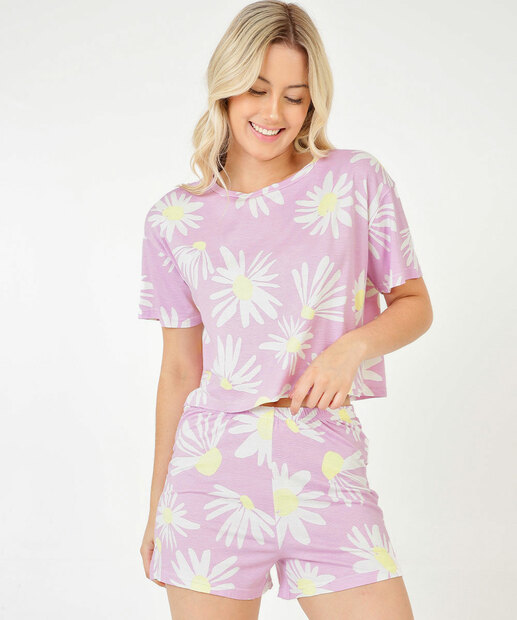 Pijama Feminino Estampa Margaridas Manga Curta Marisa