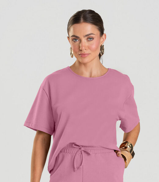 Conjunto Feminino Blusa Com Shorts Dianna Rosa