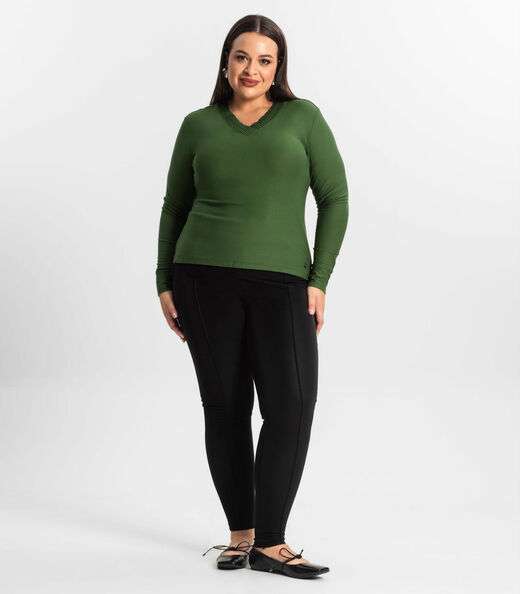 Blusa Plus Size Manga Longa Feminina Secret Glam Verde