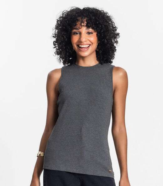 Regata Feminina Ribana Canelada Rovitex Cinza