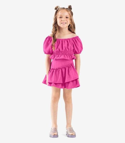 Conjunto Infantil Blusa Com Saia Rovi Kids Rosa