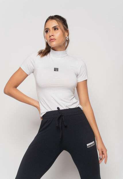 Blusa Esportiva Gola Alta Manga Curta Malha Branca Salvatore