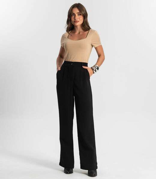 Calça Feminina Reta Em Alfaiataria Style Box Preto