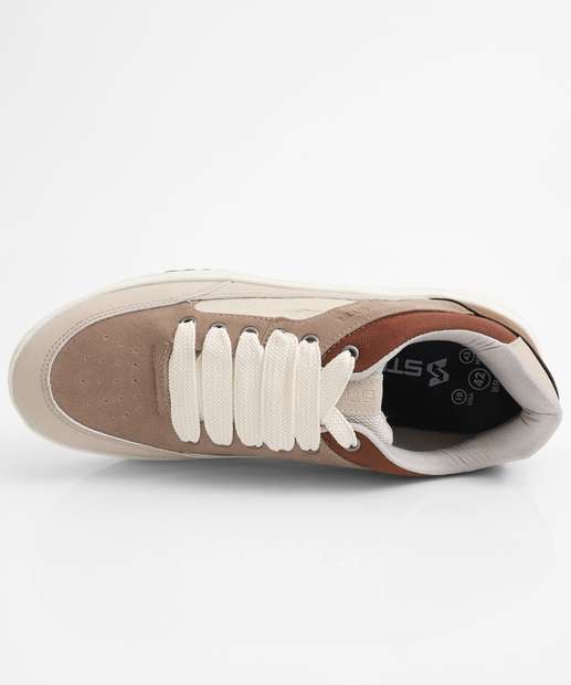 Tênis Casual Masculino Recorte Bege