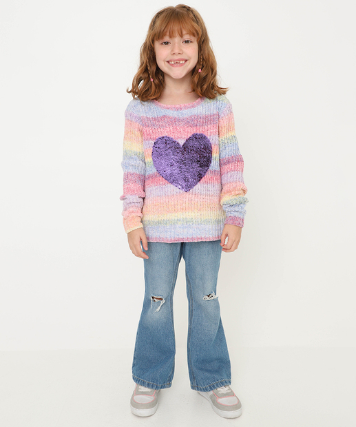 Suéter Infantil Chenille Coração Paetê Marisa Tam 4 a 10 Rosa