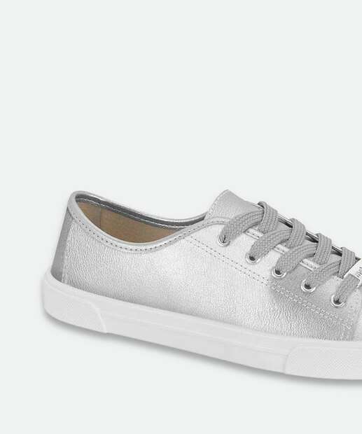 Tênis Casual Feminino Metalizado Moleca Prateado