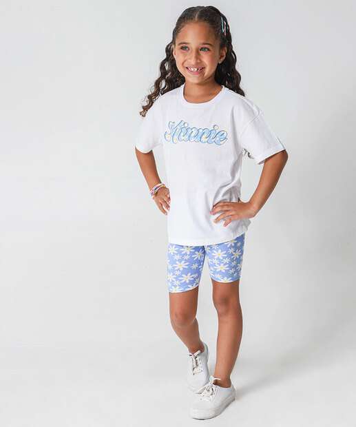 Camiseta Infantil Estampa Frontal E Costas Minnie Tam 4 a 10 Off White