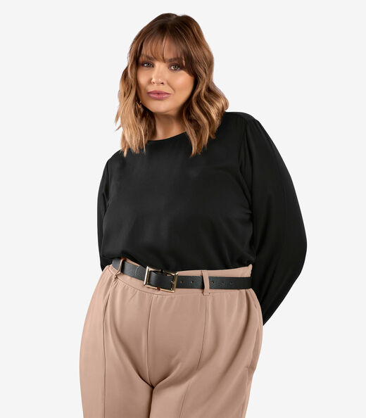 Blusa Manga Longa Viscose Plus Size Secret Glam Preto