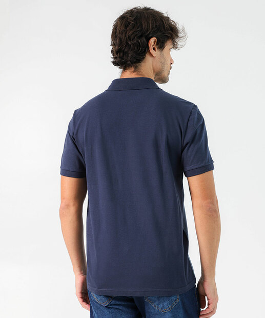 Polo Masculina Recorte Manga Curta Marisa Azul