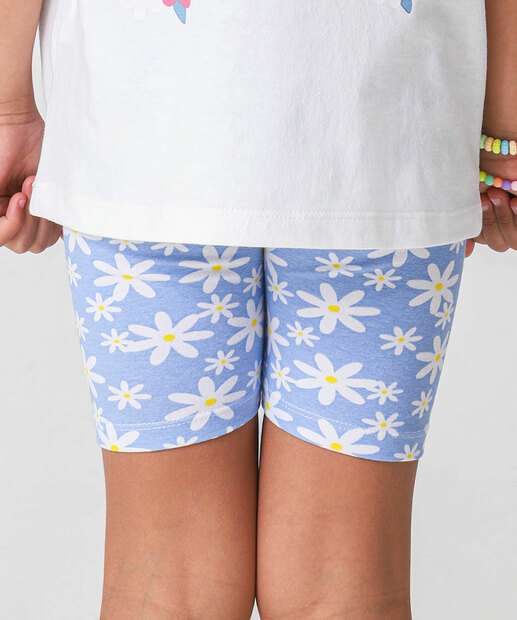 Bermuda Infantil Ciclista Flores Marisa Tam 4 a 10 Azul