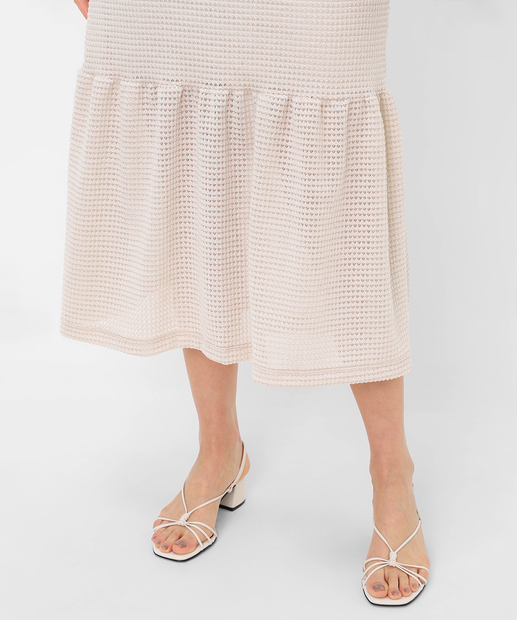 Saia Midi Feminina Brilho Lurex Marisa Bege
