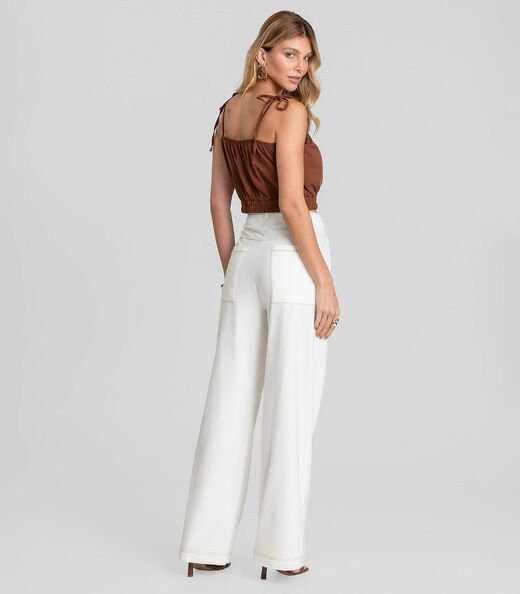 Calça Feminina Pantalona em Molicottom Dianna Bege