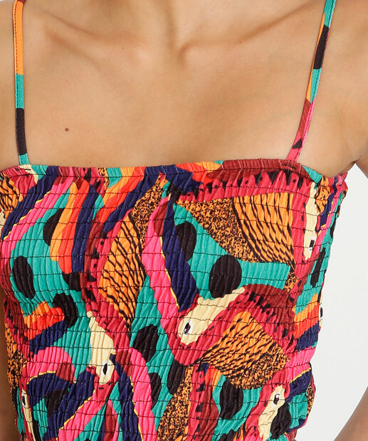 Blusa Cropped Feminina Lastex Estampa Tropical Marisa