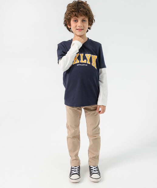 Camiseta Infantil Sobreposição Marisa Tam 4 a 10 Azul