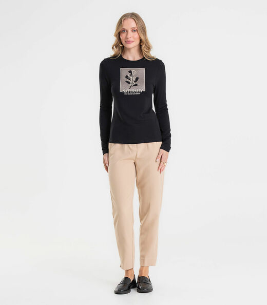 Blusa Feminina Manga Longa Estampada Rovitex Preto