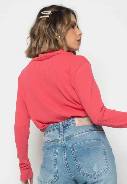 Blusa Golão Manga Longa Canelada  Fashion Melancia