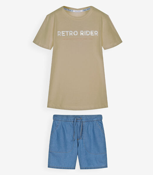 Image_Conjunto Infantil Camiseta Com Bermuda Trick Nick Bege