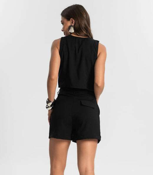 Shorts Feminino Reto Em Alfaiataria Style Box Preto