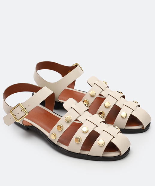Sandália Feminina Rasteira Tachas Marisa Off White