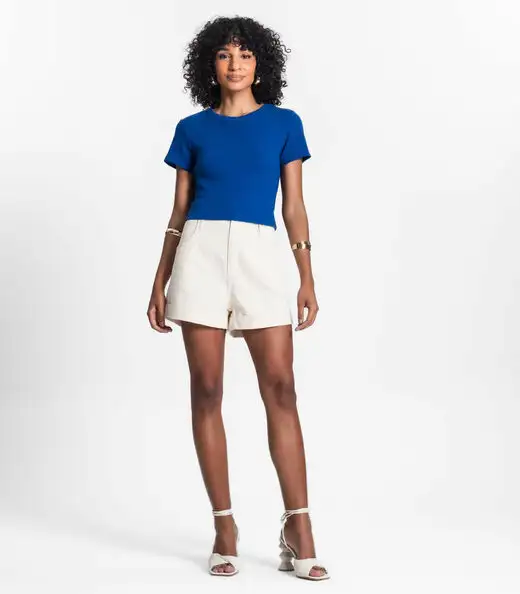 Blusa Cropped Ribana Básica Rovitex Azul