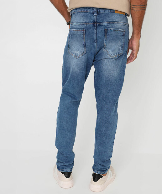Calça Masculina Jeans Skinny Bolsos Azul Escuro