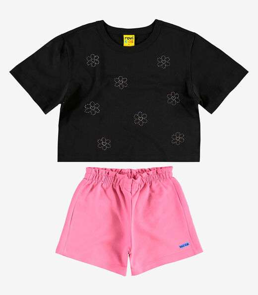 Conjunto Blusa com Shorts Meia Malha Rovi Kids Preto