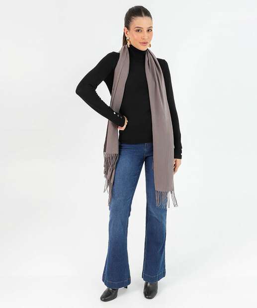 Suéter Feminino Tricô Gola Alta Botões Marisa Preto